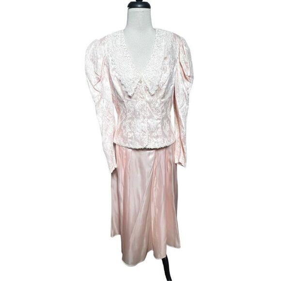 Scott McClintock 80's Vintage Pink Taffeta & Lace Victorian Skirt Set Size 10 - Picture 1 of 7